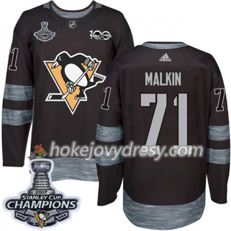 Pánské Hokejový Dres Pittsburgh Penguins Evgeni Malkin 71 1917-2017 100th Anniversary Adidas Černá 2017 Stanley Cup Champions Authentic